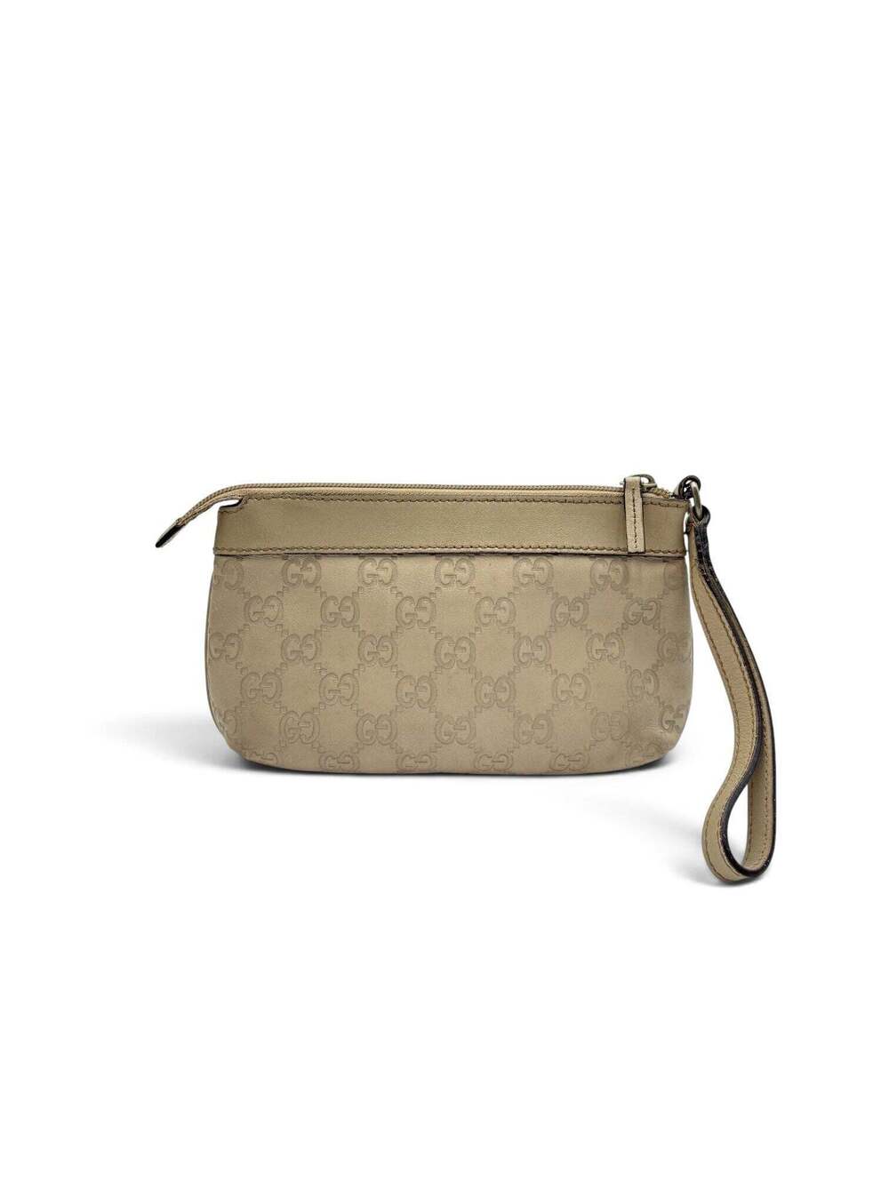 Gucci Guccissima Leather Wristlet Pochette – Beige